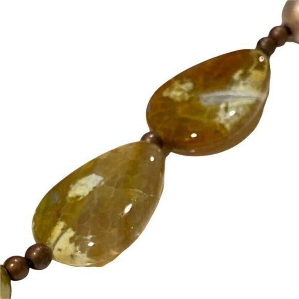 Treska Beaded Statement Necklace Gold Green Handmade Earthy Forest Collection - Picture 6 of 11